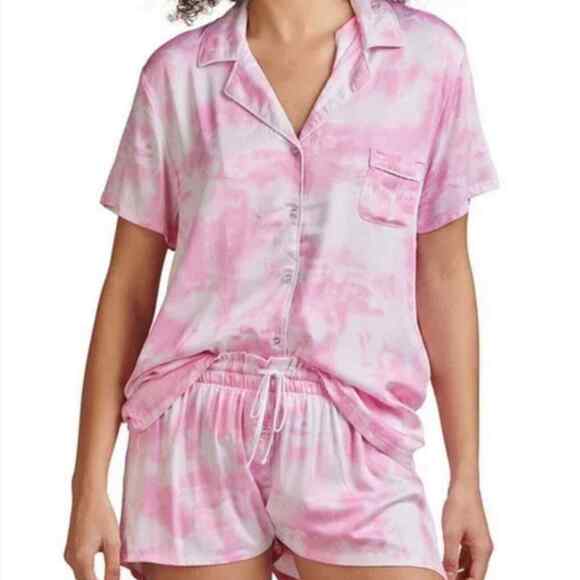 Splendid Women's Notch Collar Shortie Pajama Set Pink Tie Dye Size Medium - Picture 1 of 1